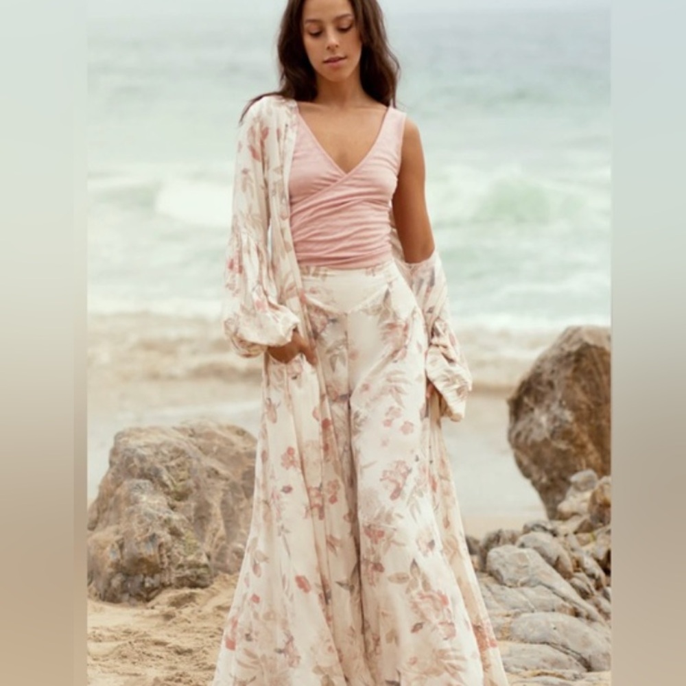 Joyfolie Jenna Set Floral Maxi Pant Dress with Pink Top